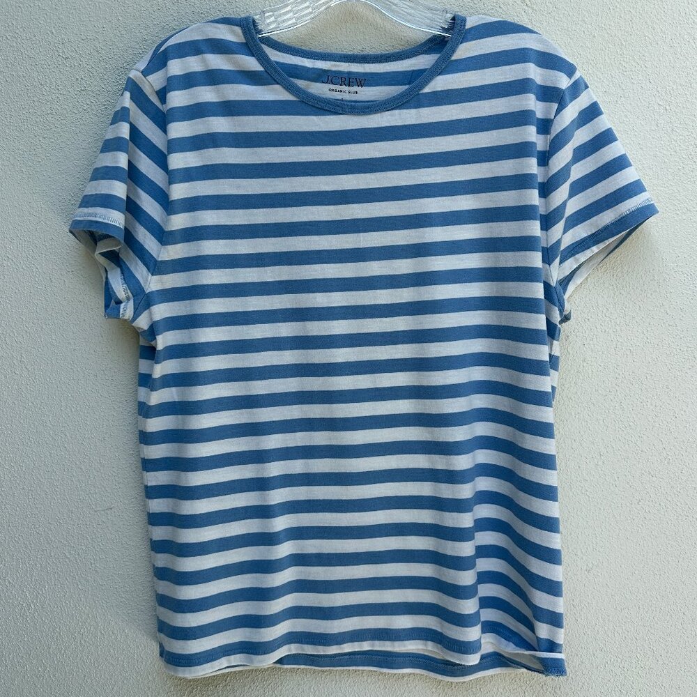 J.Crew Tee/ French Blue + White Stripe / Organic Slub Cotton/ Large / Ships Fast